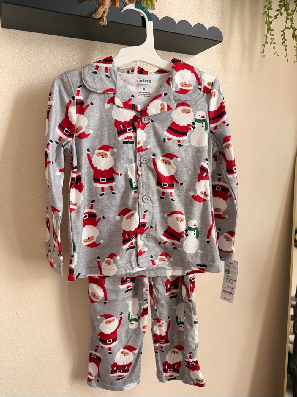 Carter's Gray Santa Print Kids Pajama Set
